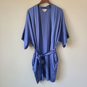 Vintage Christine Vancouver Silk Robe One Size Pebbled Blue Delicate Lingerie